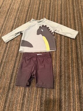 H&M Boys Dino Rashguard Set - Light Gray & Brown